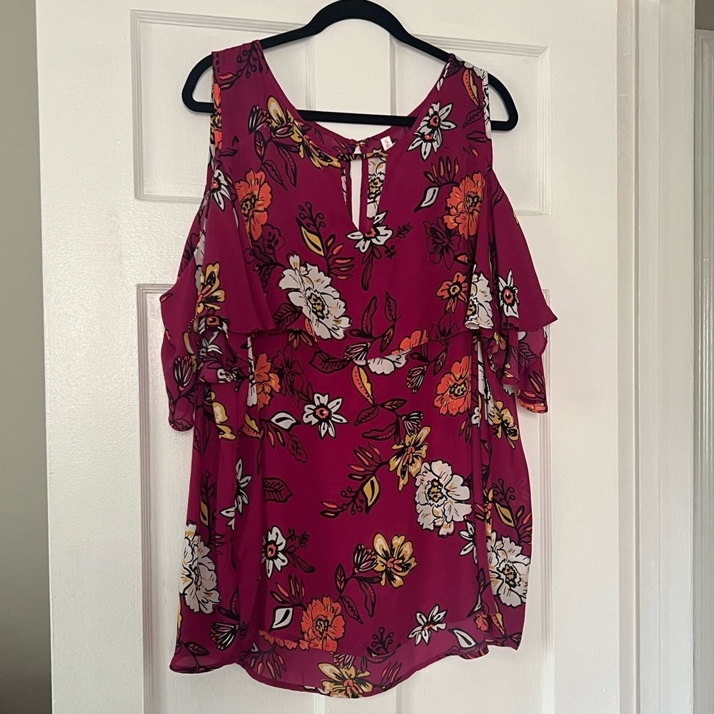 Pink Floral Cold Shoulder Ruffled Top Blouse - Xhilaration (Target)